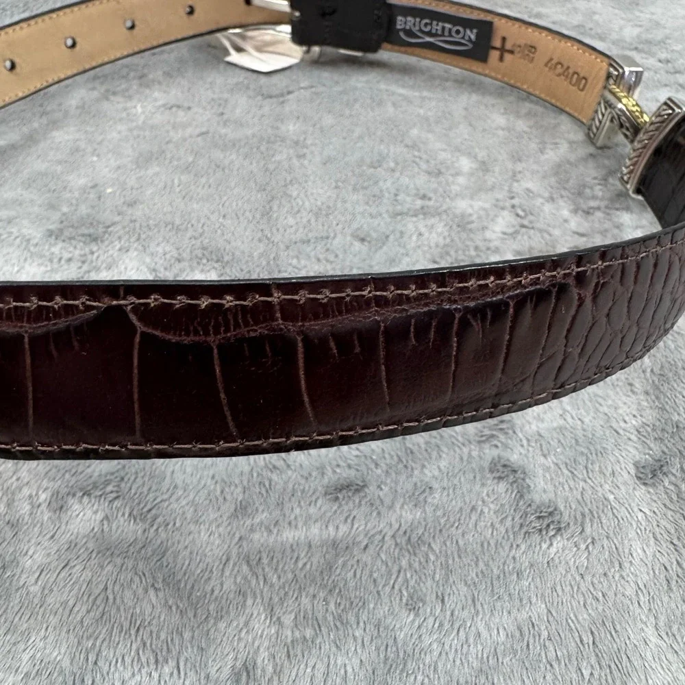 Brighton Belt Women‎ S 28 Black NEW Croc Embossed Leather Silver Gold Filigree